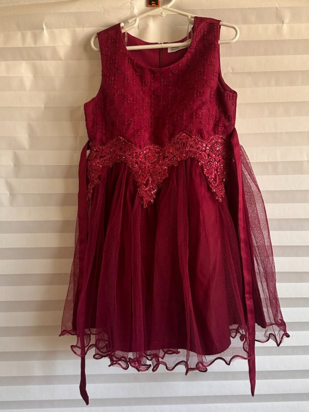 Beautiee Girls Maroon Red Sleeveless Party Dress Size 6X Rear Tie Formal
